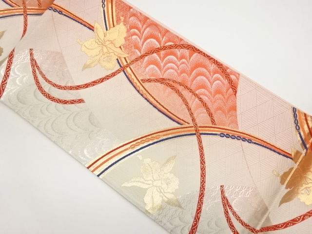 JAPANESE KIMONO / VINTAGE FUKURO OBI / WOVEN FLOWER & ABSTRACT PATTERN